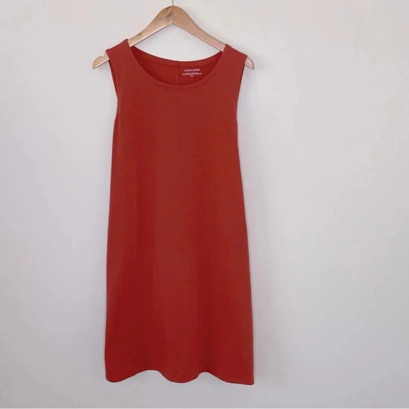 Eileen Fisher Organic Cotton Stretch Jersey Tank Dress in Earthy Orange - Picture 1 of 7